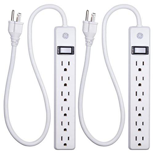 GE 2-Pack 6-Outlet 파워 스트립, 2ft 케이블, 벽면 마운트, Integrated Circuit 깸, 14AWG, UL Listed, 화이트, 14087