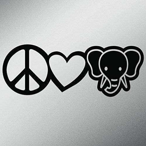 평화 Love Elephants Vinyl 데칼,스티커 스티커 | 자동차 트럭 밴 벽 노트북 Cups | 블랙 | 7.5 X 2.7 Inch | KCD 1630B