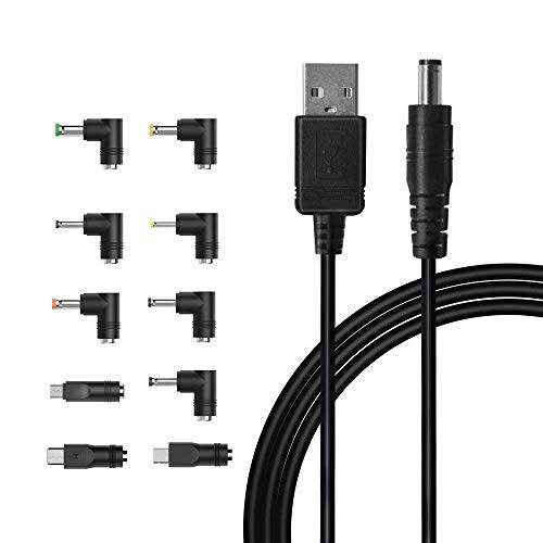 IBERLS  범용 5V DC 파워 케이블, USB to DC 5.5x2.1mm Plug 충전 케이블 with 10 커넥터 Tips(5.5x2.5, 4.8x1.7, 4.0x1.7, 4.0x1.35, 3.5x1.35, 3.0x1.1, 2.5x0.7, Micro USB, Type-C, Mini USB)