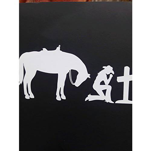 Chase Grace Studio Cowgirl Praying 크로스 Horse Christian Vinyl 데칼,스티커 Sticker|WHITE|Cars 트럭 SUV 노트북 툴 박스 벽면 Art|7 X 3|CGS278