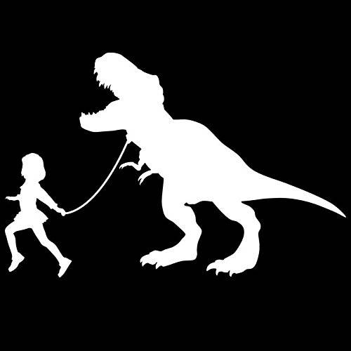 Girl Leading A T-Rex 공룡 Vinyl 데칼,스티커 스티커 | 자동차 트럭 밴 SUV 노트북 벽 윈도우 Cups | 화이트 | 7 X 4.6 | KCD 2149
