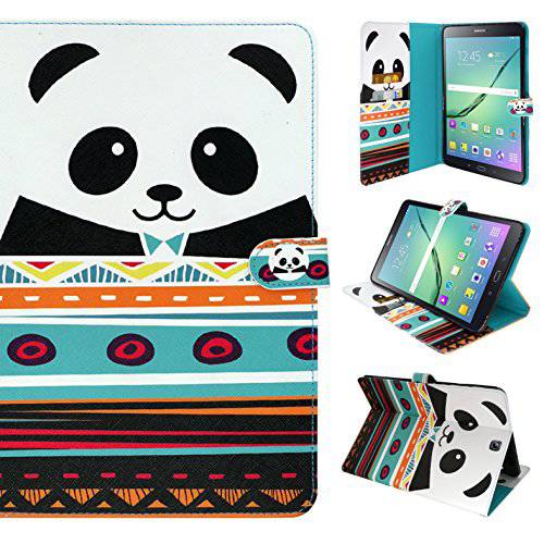 Tab S2 9.7 케이스, Customerfirst [스탠드 기능] 지갑 플립 커버 Protective 케이스 For 삼성 Tab S2 9.7+  스타일러스+ Emoji 키체인,키링,열쇠고리 (Panda)