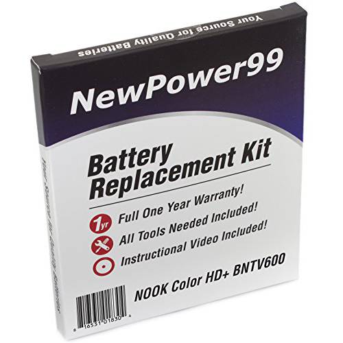 NewPower99  배터리 교체용 Kit with 배터리, 비디오 Instructions and 툴 for The Barnes and Noble Nook 컬러 HD+ BNTV600 태블릿, 태블릿PC
