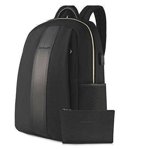 KROSER 노트북 백팩 15.6 인치 패션 학교 컴퓨터 백팩 발수성 나일론 캐쥬얼 데이팩 USB 충전 포트 여행용 비지니스 대학 여성용 Men-Black with for