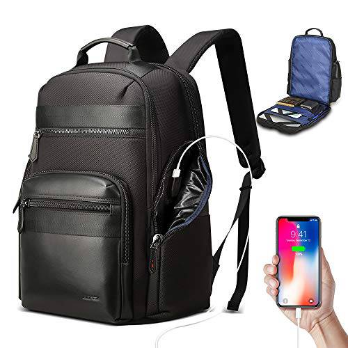 BOPAI 30L 여행용 백팩 남성용 비지니스 노트북 백팩 15.6 inch 컴퓨터 bagpack with USB 충전 Water-Resistant 등산용배낭 블랙