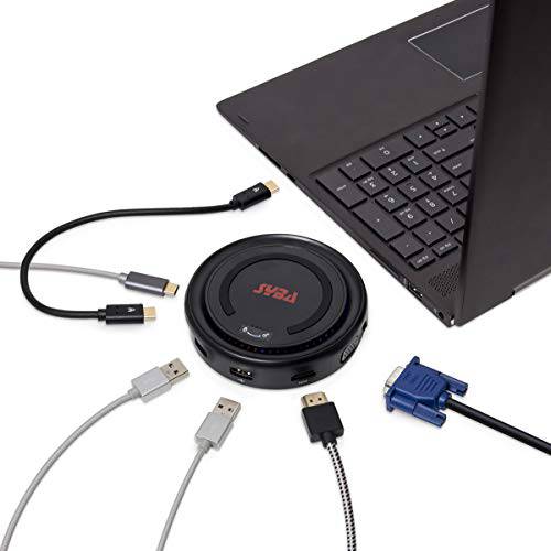 Syba USB 3.1 Gen 1 Type-C 허브 탈부착 스테이션 - 듀얼 USB-A, HDMI 4K, VGA, USB PD Fast-Charging 60 w, and 탈착식 Qi 무선 충전 (썬더볼트 3 호환가능한)
