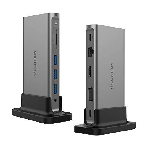 LENTION USB C 탈부착 스테이션 with 100W 파워 Delivery, 4K HDMI, VGA, 기가비트 랜포트, 카드 리더,리더기, USB 3.0, Aux 어댑터 for 2020-2016 맥북 프로, 새로운 맥 에어/ 서피스, More (CB-D55, 스페이스 그레이)