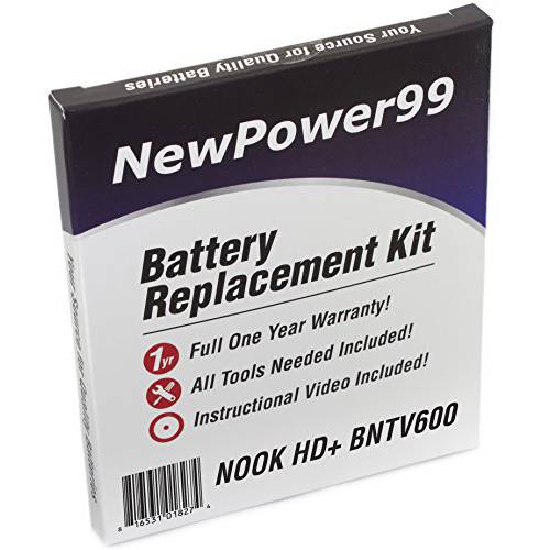 배터리 Kit for The Barnes and Noble Nook HD+ BNTV600 with How-to 비디오, 툴, and 배터리 from NewPower99