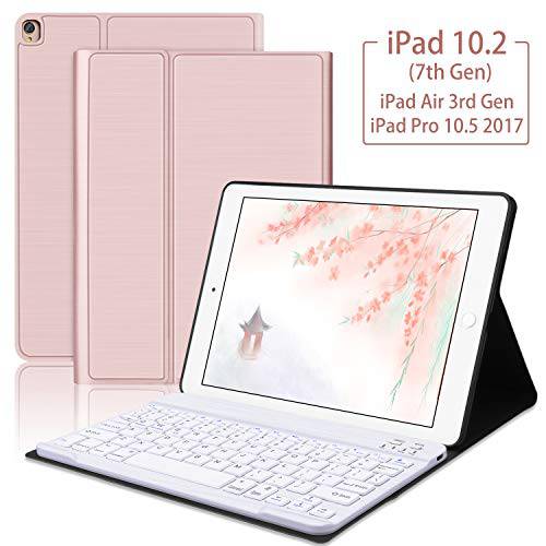 아이패드 키보드 케이스 for 10.2“ 아이패드 8th Gen 2020/ 아이패드 7th Generation 2019-iPad 에어 3rd Gen 2019-iPad 프로 10.5“ 2017, 스마트 Protective 폴리오 with 탈착식 블루투스 Keyboard-Auto 슬립/ Wake-Rose 골드