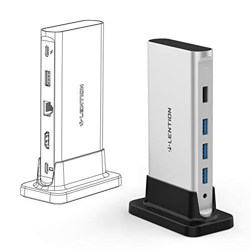 LENTION USB C 탈부착 스테이션 with 100W 파워 Pass-Through, 4K HDMI, 기가비트 랜포트, USB 3.0, USB 2.0 and Aux 어댑터 호환가능한 2020-2016 맥북 프로, 새로운 맥 에어/ 서피스, More (CB-D53, 실버)