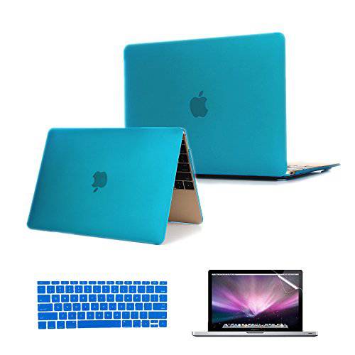 Se7enline  케이스 for 맥북 12-Inch 모델 A1534 with 레티나 디스플레이 2015-2018 노트북 하드 쉘 Protective 커버 악세사리, 실리콘 키보드 커버+  화면보호필름, 액정보호필름, Turquoise 블루