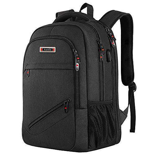 Asenlin 17 Inch 노트북 Backpack，TSA 라지 비지니스 여행용 백팩 with USB 충전 Port，Water 방지 and 듀러블 컴퓨터 백팩 Buitable 남성용 여성용 대학 하이 School 백팩 블랙