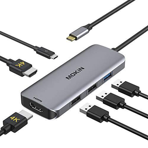 USB C to 듀얼 HDMI 어댑터, USB C 탈부착 스테이션 듀얼 HDMI 모니터 for 윈도우, USB C 어댑터 with 듀얼 HDMI, 3 USB Port, PD Port 호환가능한 for 델 XPS 13/ 15, 레노버 Yoga, etc