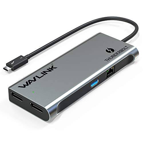 WAVLINK  썬더볼트 3 to 듀얼 4K 싱글 5K @60Hz DisplayPort,DP 미니 탈부착 스테이션, with 5Gbps USB 3.0 타입 a&  기가비트 랜포트, Bus 전원 USB C to DP 출력 어댑터 for MacOS and 윈도우 노트북