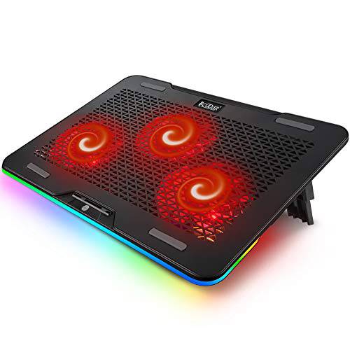 Pccooler 노트북 쿨링 패드, RGB 노트북 쿨링 스탠드 for 12-17 Inch 게이밍 노트북 with 3 파워풀 저소음 레드 LED Fans& 3 Angles 조절가능 - 터치 컨트롤 다양한 라이트 Modes - 듀얼 USB 2.0 Ports