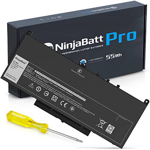 NinjaBatt  노트북 배터리 for 델 Latitude E7270 E7470 J60J5 PDNM2 MC34Y 451-BBSY 451-BBSU WYWJ2 242WD R1V85 GG4FM 1W2Y2 NJJ2H R97YT F1KTM 5F08V - 더높은 퍼포먼스 [7.6/ 55Wh]