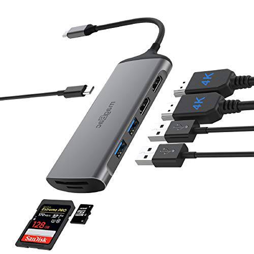 듀얼 모니터 USB C 노트북 탈부착 스테이션, 듀얼 HDMI, 2 USB 3.0 포트 허브, SD/ TF 카드 슬롯 and PD 100W 충전 포트 Full-Featured USB C or 썬더볼트 3 노트북
