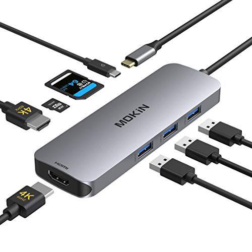 USB C to 듀얼 HDMI 어댑터, USB C 탈부착 스테이션 듀얼 모니터 윈도우, USB C 어댑터 듀얼 HDMI, 3 USB 포트, SD/ TF, PD 포트 호환가능한 Dell XPS 13/ 15, 레노버 요가, etc