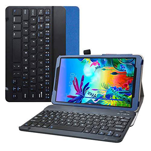 Bige LG G 패드 5 10.1 키보드 케이스, 슬림 지지대 PU 가죽 커버 Romovable 무선 키보드  10.1 LG G 패드 5 10.1 T600 Tablet(2019), 블루