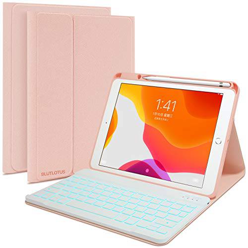 2020 아이패드 키보드 and 케이스 아이패드 7th/ 8th 세대 10.2-inch, 10.5-inch 키보드 케이스 아이패드 에어 3 10.5’’ 2019, 탈착식 무선 Keyboard-Smart 커버, 아이패드 케이스 키보드 (Pink-FT)