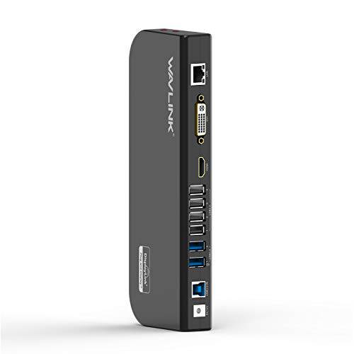 WAVLINK USB 3.0 범용 노트북 탈부착 스테이션 듀얼 비디오 출력 지원 HDMI/ DVI/ VGA (6 USB 포트, 기가비트 이더넷, 오디오)