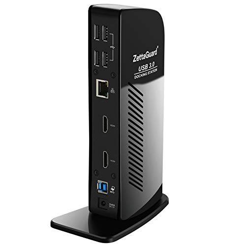 ZettaGuard USB 3.0 and USB-C 범용 탈부착 스테이션 듀얼 비디오 모니터 윈도우, 맥OS, 12 in 1 USB C 허브 듀얼 4K HDMI, 기가비트 이더넷, 스테레오 오디오 in/ Out.6 USB 3.0 포트.