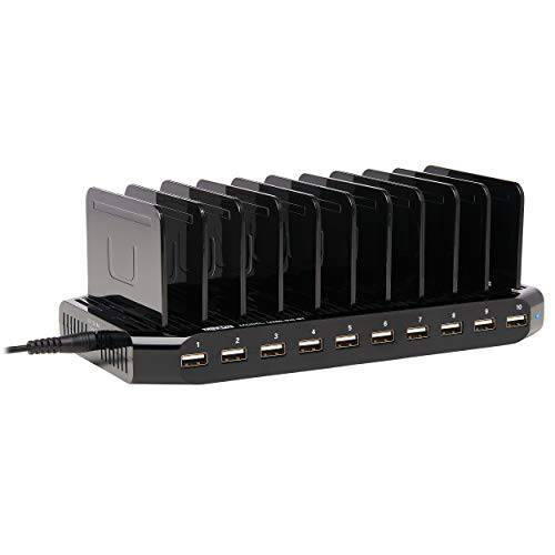 TRIPP 라이트 10-Port USB 충전 스테이션 도크 스토리지 슬롯 태블릿, 태블릿PC 아이폰 아이패드&  노트북 (U280-010-ST), 블랙