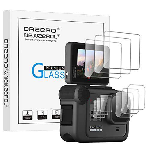 (9 Pcs) Orzero  강화유리 보호 호환가능한 고프로 히어로 9 블랙, 3pcs 스크린 프로텍터+ 3pcs 디스플레이 렌즈 프로텍터+ 3pcs 전면 스크린 프로텍터, Anti-Scratch Bubble-Free