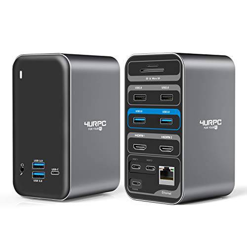 4URPC  맥북 프로 탈부착 스테이션 듀얼 모니터 HDMI 4K, 14-IN-2 USB C 트리플 디스플레이 노트북 탈부착 스테이션  맥북 프로 에어 - 2x 4K HDMI, 6xUSB, SD TF 리더, 리더기, RJ45 이더넷, 3.5mm 오디오/ 마이크, PD3.0
