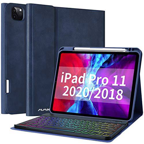 키보드 케이스  아이패드 프로 11 2020 (2nd 세대), 7 컬러 백라이트 탈착식 키보드 케이스  아이패드 프로 11 2018 - 펜슬 홀더 - 플립 스탠드 커버 - 아이패드 프로 11 인치 키보드 태블릿, 태블릿PC