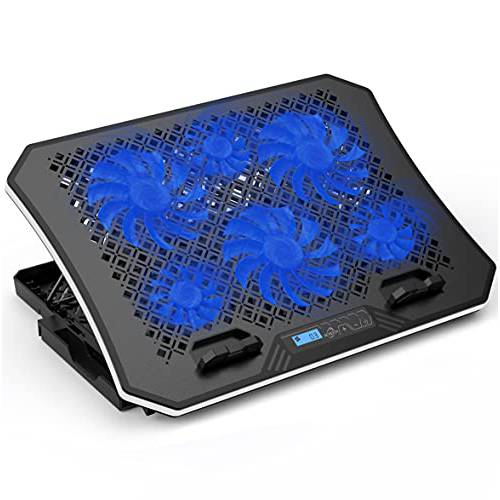 AICHESON 노트북 쿨러 패드 6 쿨링 팬, 7 조절가능 높이 스탠드, 블루 LED 라이트, USB 전원 Chill 매트 15-17.3 인치 노트북