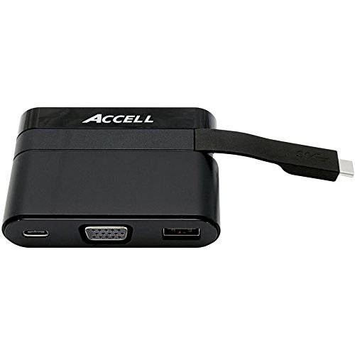 Accell U205B-001B USB-C 휴대용 도크 - VGA, USB-A 3.0, USB-C 충전 포트 3Amp - 호환가능한 썬더볼트 3, 맥북 프로 2016, 맥북 레티나, 크롬북 픽셀 2015, 블랙