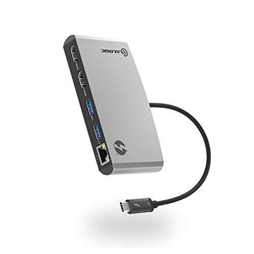 ALOGIC 썬더볼트 3 휴대용 도크, 듀얼 HDMI 4K@60Hz, USB-A, 기가비트 이더넷, 호환가능한 맥북 에어/ 프로, Dell XPS and More