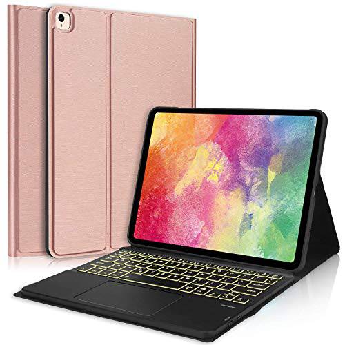 New 키보드 케이스 10.2“ 아이패드 8th/ 7th 세대, 아이패드 에어 3rd 세대, 아이패드 프로 10.5“-Detachable 7 컬러 백라이트 터치패드 블루투스 Keyboard-Slim 폴리오 보호 cover-iPad 10.2 케이스 Keyboard-Rose