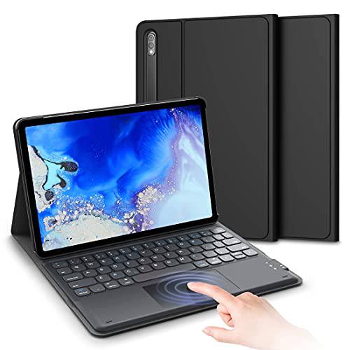 갤럭시 탭 S7 키보드 케이스 11 인치 삼성 태블릿, 태블릿PC 2020, Built-in 터치 패드 S 펜 슬롯, 자석 탈착식 블루투스 키보드 PU 가죽 커버, 호환가능한 SM-T870/ T875/ T878, 블랙
