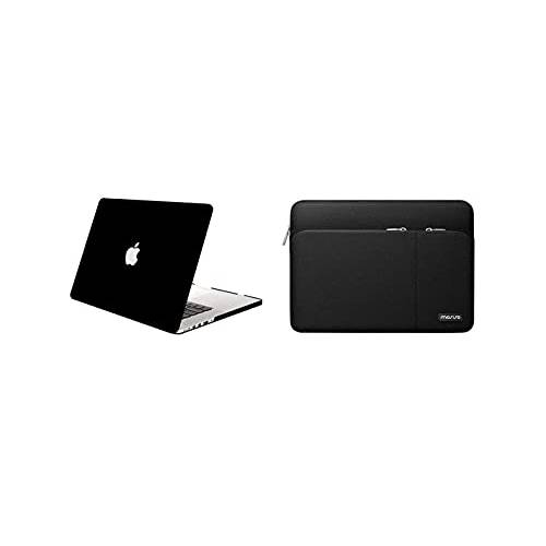 MOSISO 호환가능한 맥북 프로 15 인치 케이스 레티나 디스플레이 A1398, 360 보호 슬리브 백 2 전면 Separate 포켓& 플라스틱 하드 쉘, 블랙