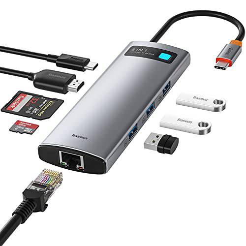 Baseus USB C 허브 탈부착 스테이션, 8-in-1 USB C 허브 어댑터 4K HDMI, 3 USB 3.0, TF and SD 카드 리더, 리더기, 100W 파워 Delivery, USB C 어댑터 맥북 프로/ 에어, 서피스 프로, Dell, HP, USB-C 노트북