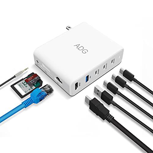 ADG 9-in-1 100W GaN 충전기 USB-C 탈부착 스테이션, QC 3.0 PD USB-C 허브, 데스크탑 충전 스테이션 맥북/ 프로/ 에어, 서피스/ 프로, Laptops(4 USB, 4K HDMI, 이더넷, 마이크로 SD/ SD, 오디오& 마이크)