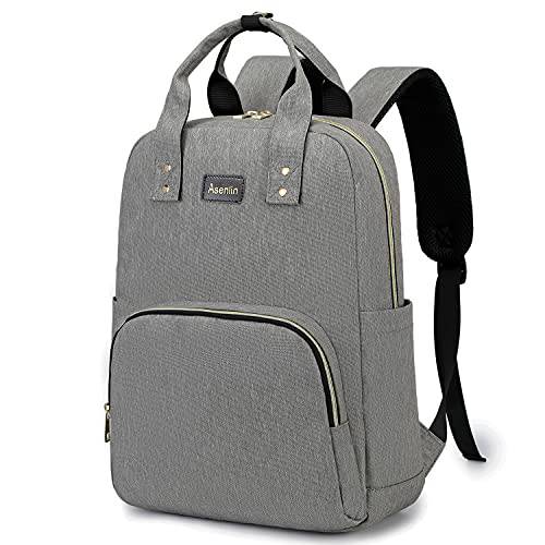 Asenlin 노트북 백팩 15.6 인치 여성용， 방수 학교 백팩 대학 패션 캐쥬얼 책가방 여행용 비지니스 Work Backpack-Grey