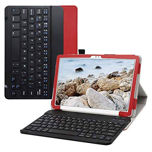 Bige 갤럭시 탭 A7 10.4 2020 키보드 케이스, PU 가죽 커버 Romovable 무선 키보드 삼성 갤럭시 탭 A7 10.4 2020 (SM-T500/ T505/ T507) 태블릿, 태블릿PC, 레드