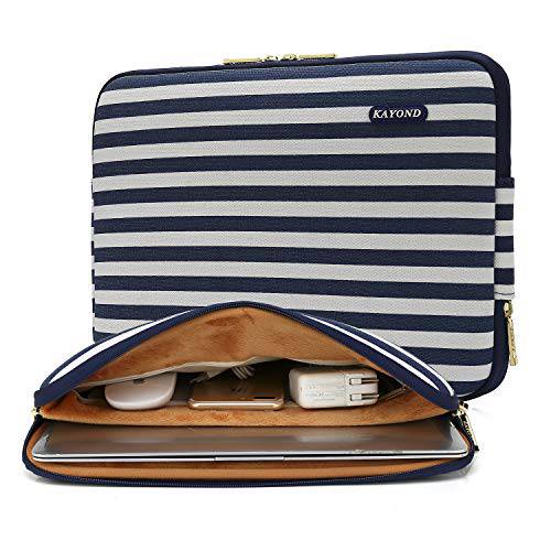 KAYOND 17 인치 노트북 Sleeve-Canvas Water-Resistant 노트북 케이스 Bag(17 인치, Breton 줄무늬)