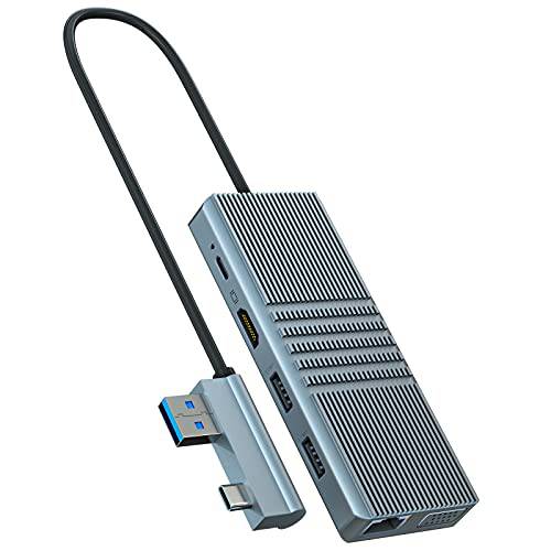 HYRTA USB C 도크 서피스 프로 7, 11 in 2 서피스 프로 7 USB C 탈부착 스테이션, 듀얼 모니터 디스플레이 USB 허브, HDMI VGA PD3.0 RJ45 2 USB2.0 and 2 USB3.0