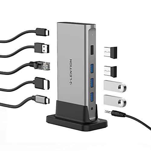 LENTION USB C 탈부착 4K@60Hz HDMI, USB 3.0/ 2.0, 기가비트 이더넷, 100W PD& Aux 어댑터 호환가능한 2021-2016 맥북 프로, Mac 에어/ 서피스, More, 안정된 드라이버 Certified(CB-D53s, 스페이스 그레이)
