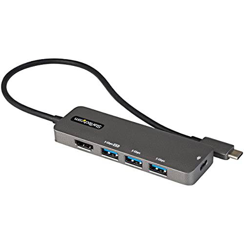 StarTech.com USB C 멀티포트 어댑터 - USB-C to HDMI 2.0b 4K 60Hz (HDR10), 100W 파워 Delivery Pass-Through, 4-Port USB 3.0 허브 - USB Type-C 미니 도크 - 12 (30cm) 롱 Attached 케이블 (DKT30CHPD3)
