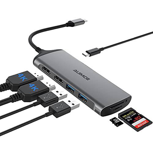 듀얼 HDMI 노트북 탈부착 스테이션 듀얼 모니터, 범용 USB C 도크 트리플 디스플레이 어댑터 맥북 프로 에어, 윈도우 타입 C 노트북