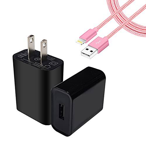 USB 벽면 충전기 1pc (블랙) and 폰 충전기 케이블 1pc(Pink) USB 벽면 플러그 5V 2.1A AC 파워 어댑터 호환가능한 폰, 패드, 태블릿, 태블릿PC, 킨들 and More.