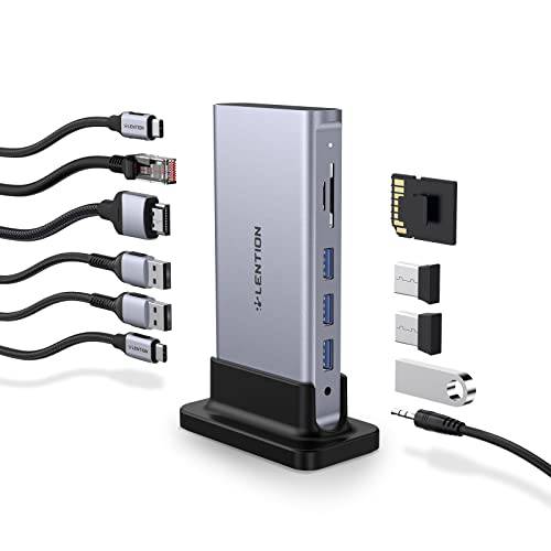 LENTION USB C 탈부착 스테이션 4K 60Hz HDMI, 100W PD, 기가비트 이더넷, 카드 리더, 리더기, USB 3.0, Aux 어댑터 New 맥북 프로/ Mac 에어/ 서피스, More, 안정된 드라이버 인증된 (CB-D54, 스페이스 그레이)