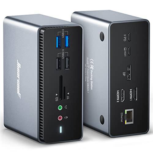Hiearcool 탈부착 스테이션, 범용 USB C 탈부착 스테이션, 네배로 디스플레이 호환가능한 맥OS 윈도우 썬더볼트 3 USB C/ A 노트북 14IN1 탈부착 스테이션