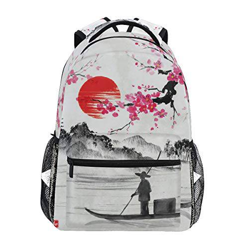 MAHU 백팩 Japanese 체리 Blossom 플로럴 경치 성인 학교 백 캐쥬얼 컬리지백 여행용 지퍼 책가방 등산 숄더 데이팩 여성용 남성용
