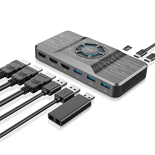 OFIYAA USB 3.0 탈부착 스테이션, 범용 노트북 허브 RGB 쿨링 팬 윈도우, Mac OS, and 안드로이드, 지원 Mac M1 Chip(3 HDMI, 1 USB C PD, 1 Type-C, 3 USB 3.0, 1 TF 카드)